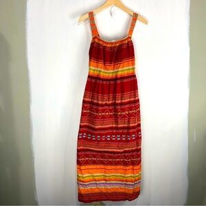 Coldwater Creek‎ Embroidered Striped Colorful Gypsy Hippie Summer Midi Dress 8